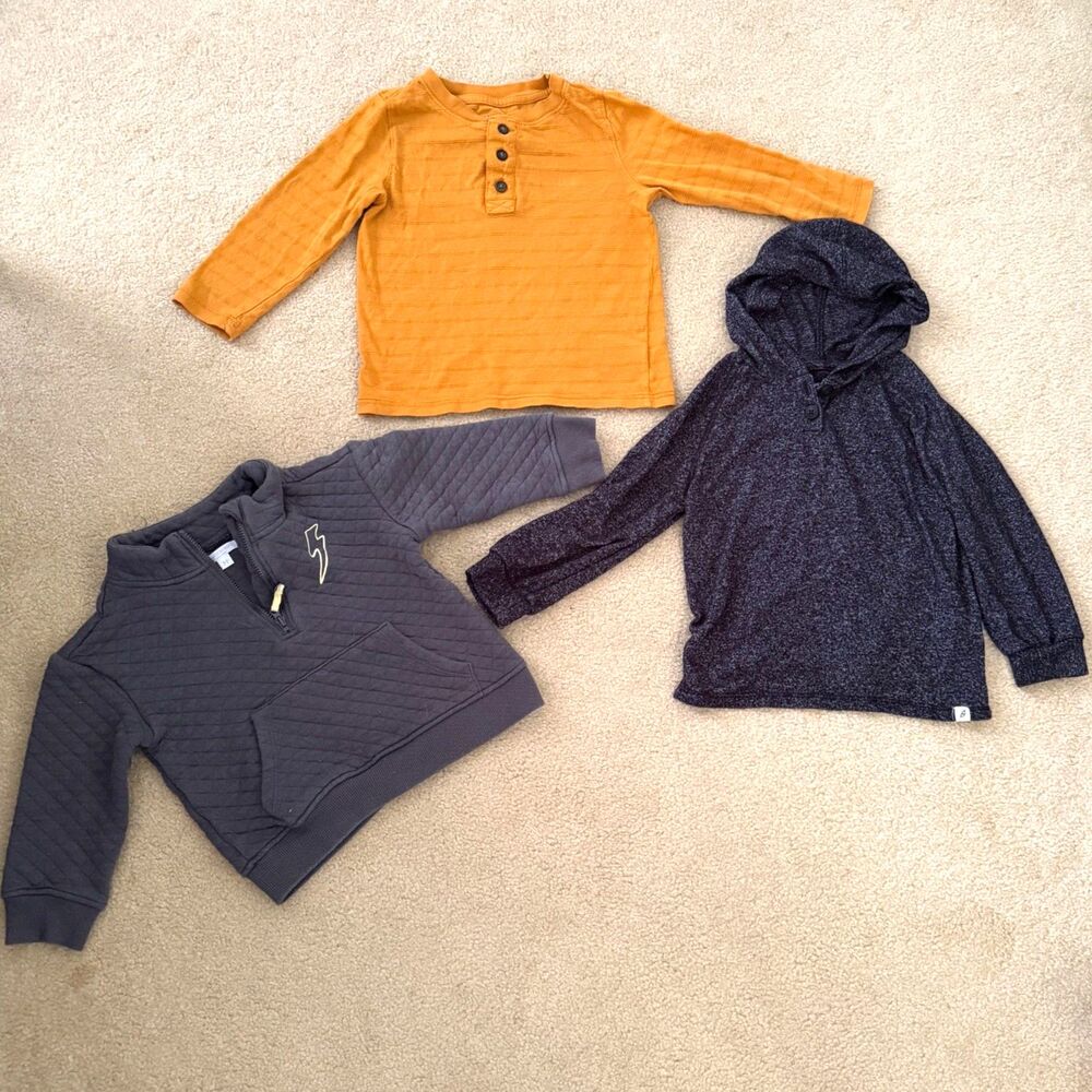 Bundle of Boy's Tops 3T Shirt Pullover Long Sleeve Yellow Gray Blue